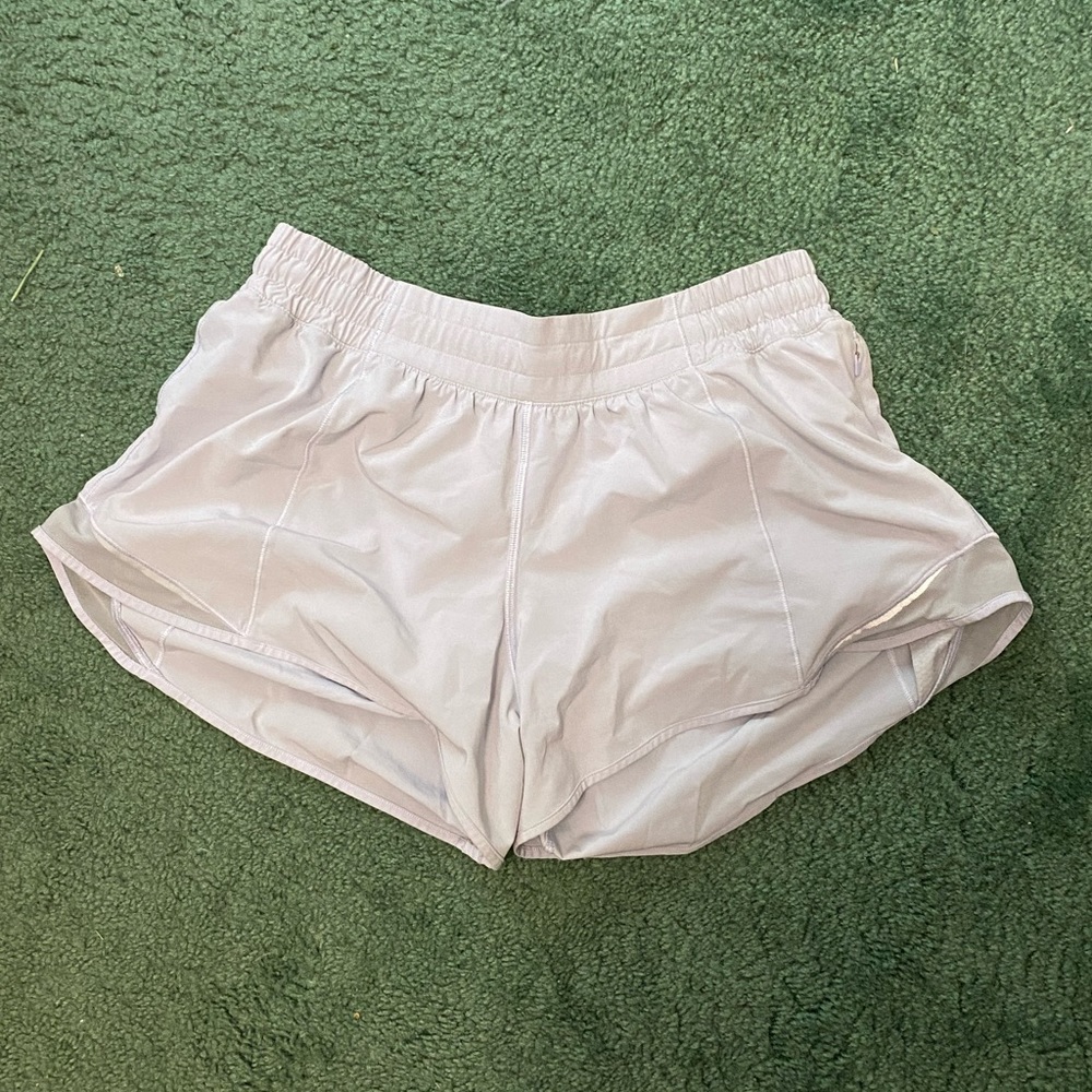 Like New Low Rise Gray-Blue Lululemon Hotty Hot Short! Cute, comfy, and trendy!